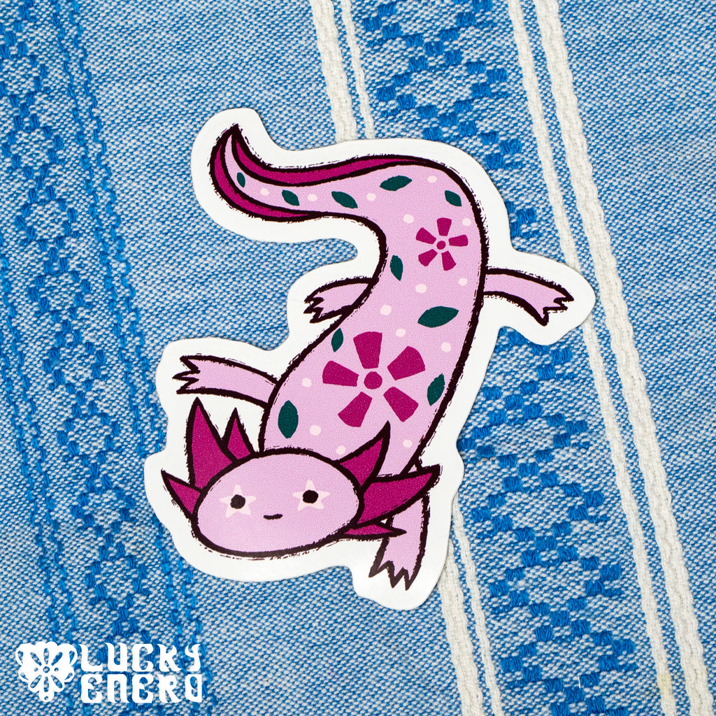 Pink Axolotl Glossy Vinyl 4in Sticker