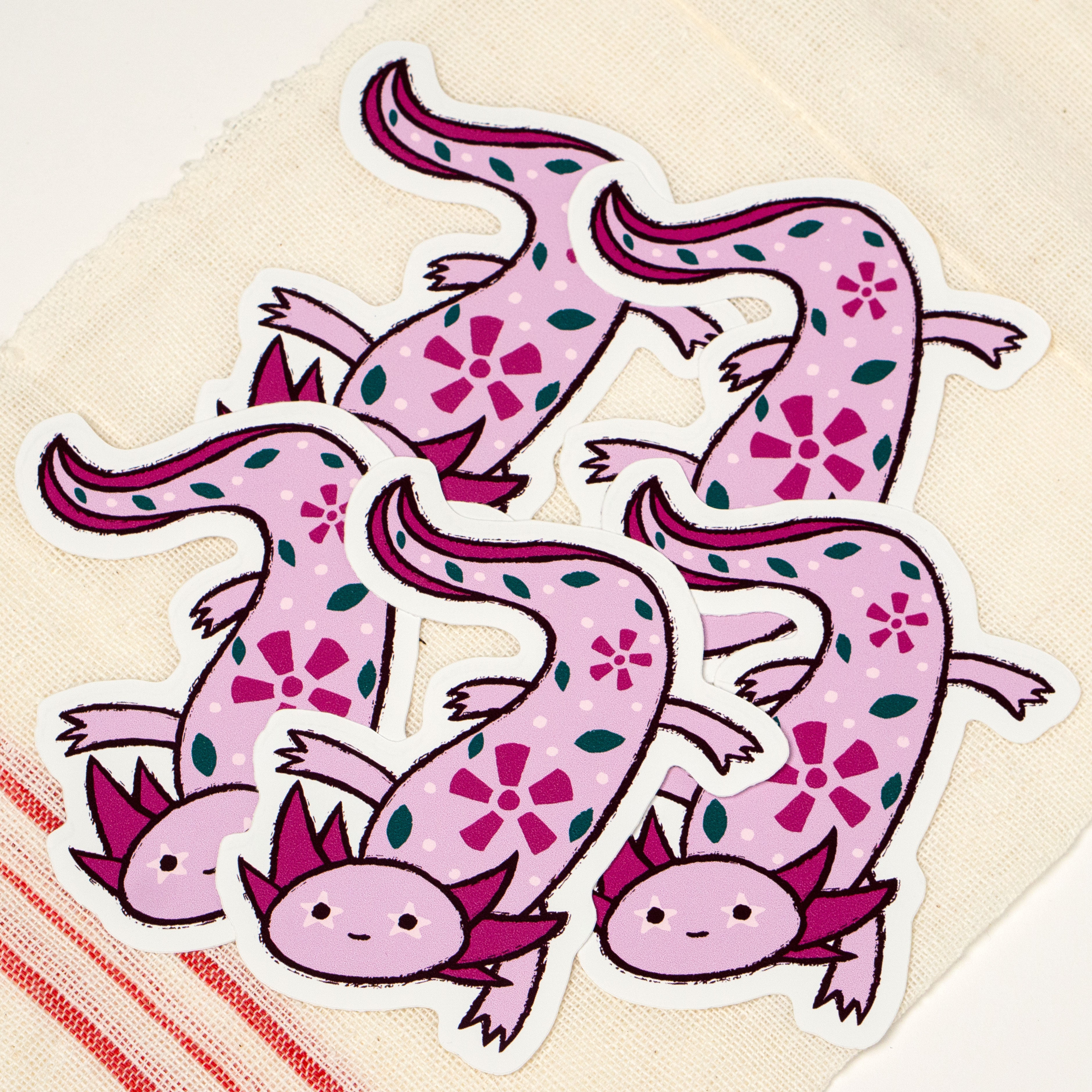 Pink Axolotl Glossy Vinyl 4in Sticker